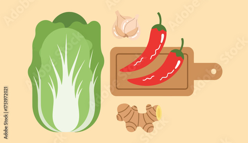 Kimchi Ingredients Still Life Asian Cuisine Preparation Korean Food