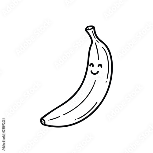 (Happy Cartoon Banana. This whimsical line art showcases a gleeful sweet fruit. Its pleasant demeanor symbolizes joy and brings a lighthearted, playful spirit.)