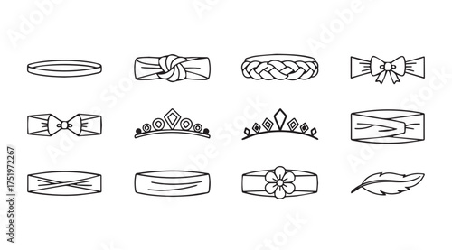 Collection of hand drawn style decorative ribbons bows and tiaras for design elements vector