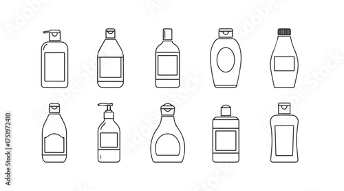 Collection of hand drawn skincare cosmetic bottles and containers simple line art isolated objects vector