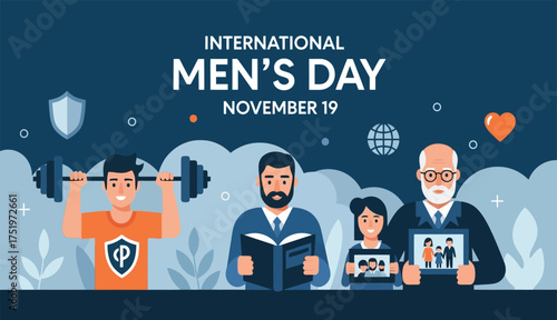 International Men's Day with Figures and Objects in Vector Illustration