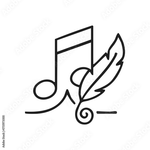(Music Note Quill Pen Artistic Symbol. This elegant artwork depicts a harmonious blend of sound and literary craft, representing artistic inspiration, composition, and creative expression.)