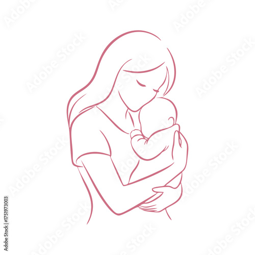 A mother gently cradles and holds her newborn baby close, showing affection.