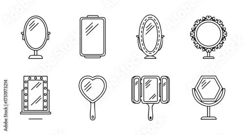 Collection of various mirror styles decorative and functional for beauty and home decor vector