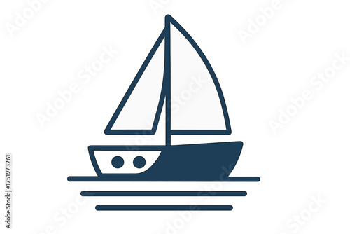 Stylized graphic symbol of a sailboat navigating the sea or ocean waters