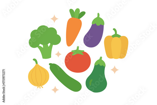 Fresh organic vegetables collection in circular arrangement on white background