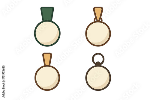 Blank circular medals or pendants set with various attachment loops and hooks