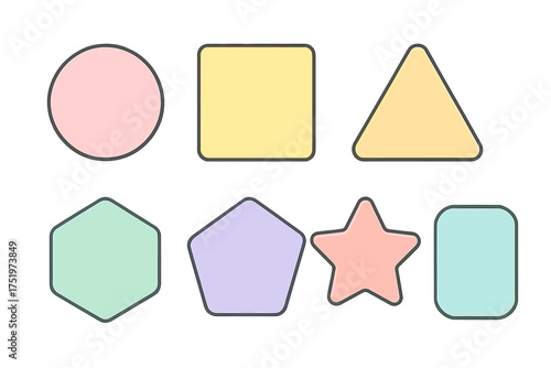 Simple collection of basic geometric shapes circle square triangle hexagon pentagon star
