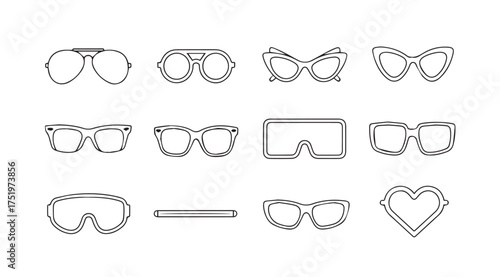 Diverse eyewear collection hand drawn sketches of sunglasses goggles and unique shapes vector