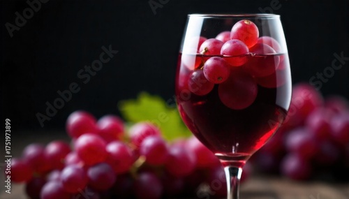 Red grape wine glass with bokeh background, showcasing richness and sophistication. Close up of a crystal wine glass filled with deep red grape wine. The background is a soft, out of focus bokeh of