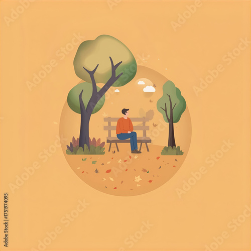 A solitary figure finds a moment of quiet reflection on a park bench amidst autumnal foliage
