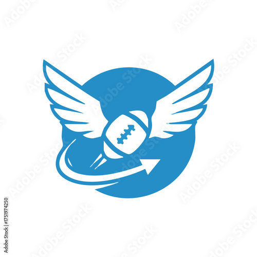(Dynamic Football Wings Arrow Symbol. This athletic design showcases a winged pigskin with a directional indicator, representing rapid advancement, powerful motion, and triumphant achievement in.)