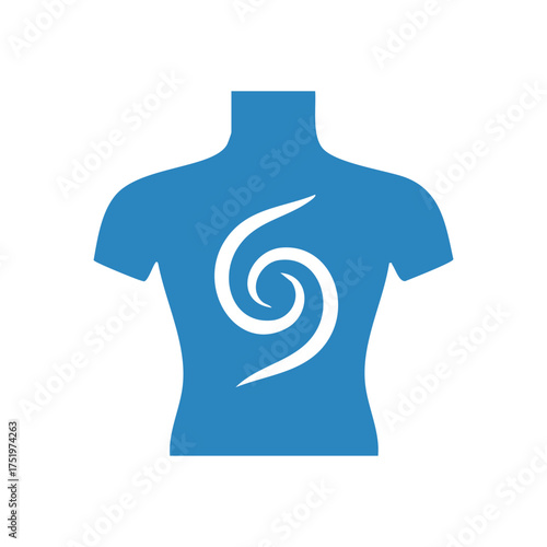 (Human Torso Spinal Ache Icon. This conceptual graphic visualizes acute discomfort or effective therapeutic care. A prominent spiral signifies a focal point.)