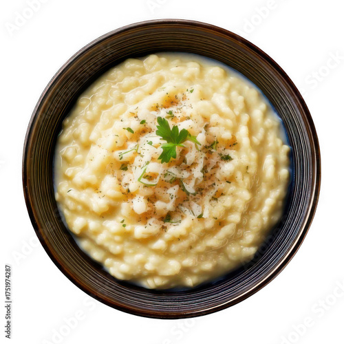  A bowl on cream risotto isolated on transparent background