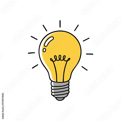 (Brilliant New Idea Lightbulb. This glowing electric lamp represents fresh innovation, clever problem solving, and flashes of pure inspiration.)