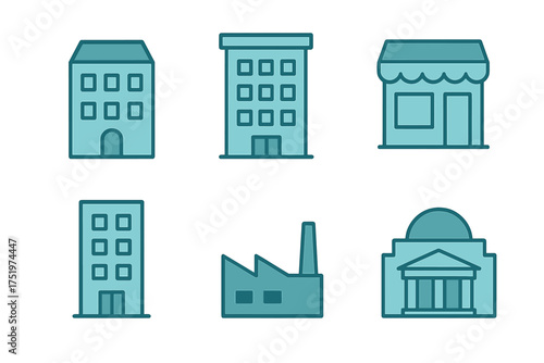 Urban and industrial buildings including office, retail, factory, and bank structures