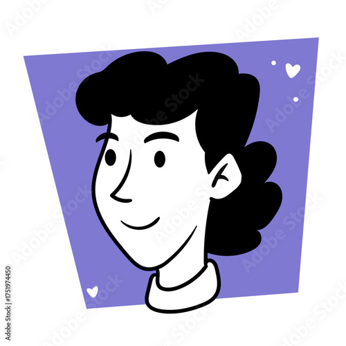 Retro Cartoon Woman Avatar with Wavy Hair on Lavender Background