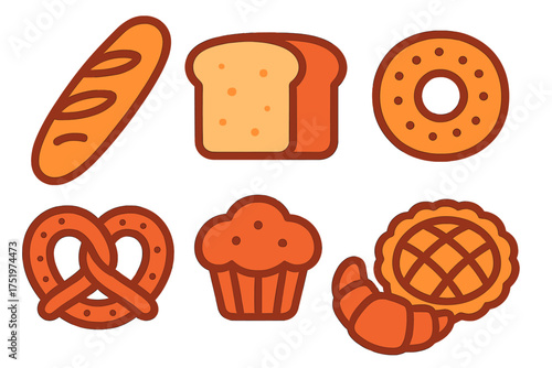 Baked goods assortment featuring various breads, pastries, and sweet treats