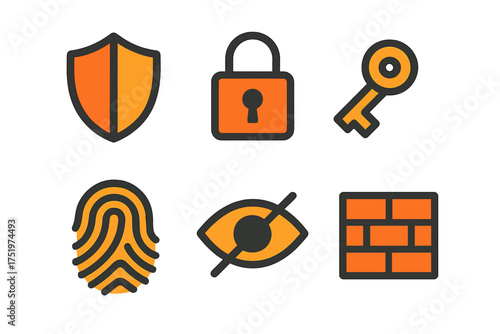 Essential symbols for digital security, data protection, and access control interface elements