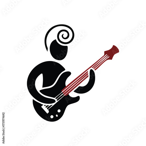 (Dynamic Guitar Player Symbol. A vibrant, stylized figure performs with an electric instrument, evoking passion and the lively spirit of rhythm. Perfect for music-related branding or events.)