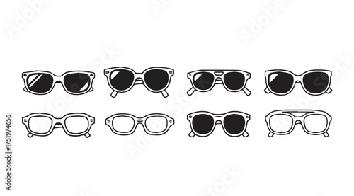 Collection of hand drawn retro style eyewear and sunglasses assortment various designs vector