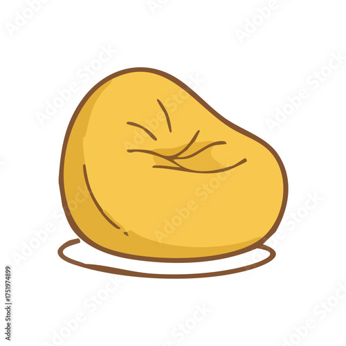 (Yellow Cartoon Lounge Seat. A cozy mustard-colored beanbag, depicted in a friendly animated style, inviting ultimate relaxation and informal seating.)