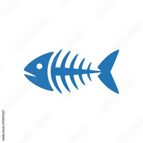 (Blue Fish Bones Marine Icon. This graphic portrays ocean creature remains, symbolizing consumption, depletion, or a finished meal. Its vivid azure hue evokes aquatic themes.)