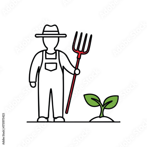 (Farmer Cultivating New Growth. This simple illustration depicts a tillerman tending to a nascent sprout. It symbolizes diligent labor, fresh beginnings, and ecological responsibility.)