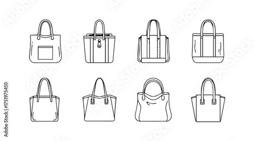 Collection of diverse handbag sketches showcasing fashionable designs and styles for accessories vector