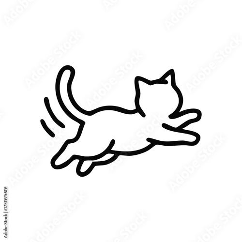 (Energetic Cat Jump Outline. This vibrant domestic creature in mid-air depicts agility, fun, and lively energy. A clean graphic for diverse uses.)