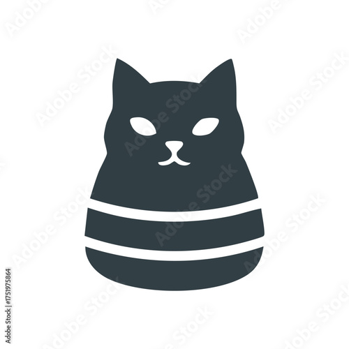 (Cute Striped Kitty Graphic. A delightful monochrome mammal silhouette with bright bands. This sweet artwork evokes feelings of peace and domestic bliss for various designs.)