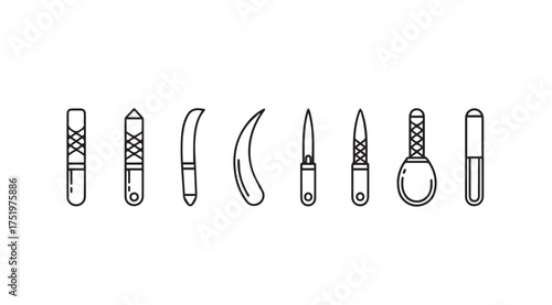 Collection of diverse knives and blades for culinary and crafting purposes hand drawn style vector