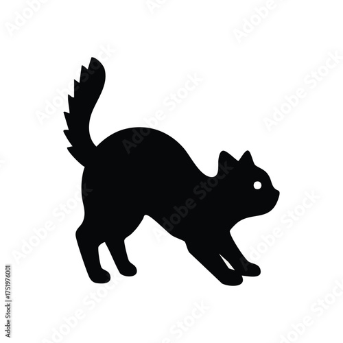 (Halloween Black Cat Silhouette. A sleek feline graphic in a classic arched pose. This mysterious domestic animal represents enchantment and spooky lore, ideal for seasonal projects.)