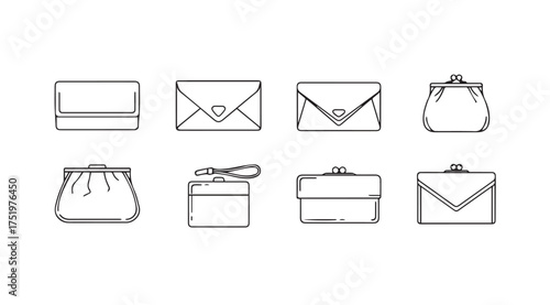 Collection of hand drawn fashion accessories including purses wallets and gift boxes elegant sketch style vector
