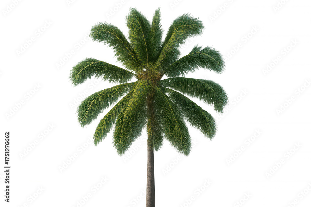 Obraz premium Green palm tree with lush fronds on transparent background representing tropical nature and vacation