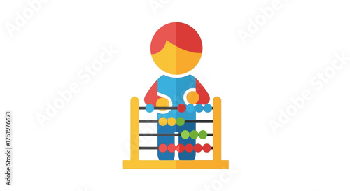 Stylized illustration of a child learning math with an abacus, vibrant colors educational games