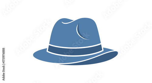 Stylized blue fedora icon with brim and band representing classic vintage fashion