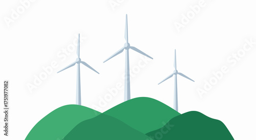 Green Hills with Sleek Wind Turbines for Sustainable Energy Production and Future Power