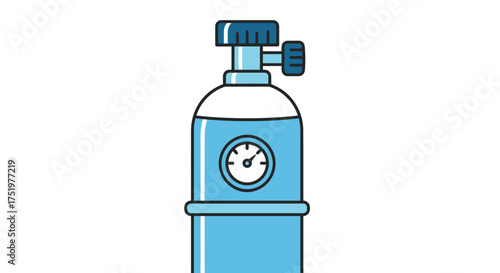 Illustration of a stylized light blue oxygen cylinder with gauge and valve system