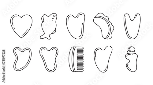 Collection of gua sha tools and facial massage rollers for skincare beauty rituals vector