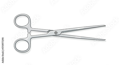 Detailed illustration of surgical scissors with metallic finish on a white backdrop