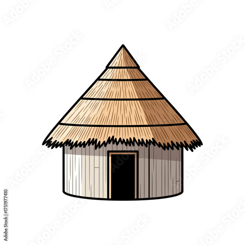 Illustration of a simple thatched-roof hut, evoking a sense of peaceful and isolated living