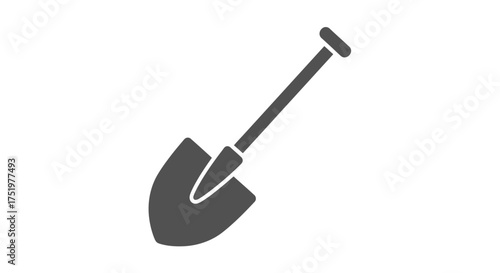 Minimalist shovel illustration depicting gardening or construction icon on white background