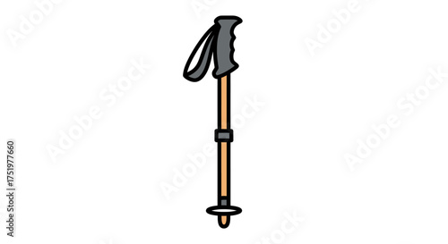 Isolated cartoon drawing of a hiking stick or trekking pole for mountain adventure