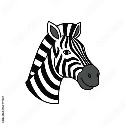 (Smiling Zebra Head Illustration. This charming graphic features a distinctive African mammal, symbolizing individuality and freedom. Ideal for nature, safari, or children's designs.)