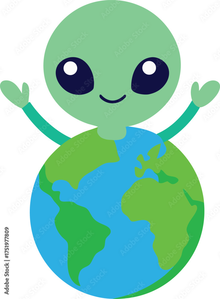 Obraz premium Cute Alien Celebrating Earth Halloween Party Vector illustration