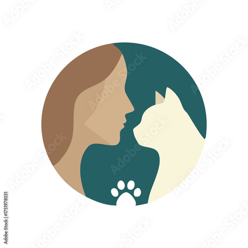(Pet Care and Feline Connection Design. This artwork depicts the special bond between a person and their domestic animal, embodying a mutual affection, protection, and welfare.)