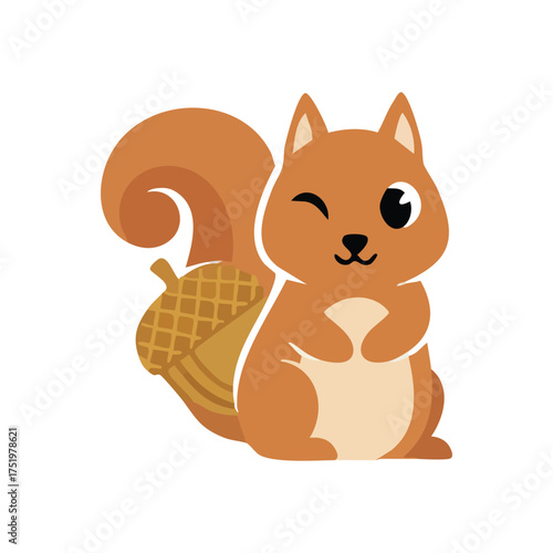 (Mischievous Woodland Squirrel. This adorable little rodent presents a cheeky eye gesture, cleverly concealing its treasured forest snack. Perfect for children's designs or nature themes.)