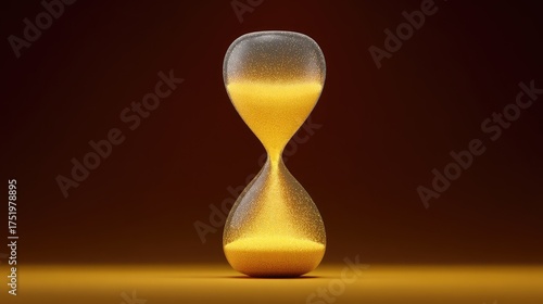 Elegant hourglass on a warm background, showcasing the passage of time with golden sand flowing gracefully, representing patience, reflection, and the inevitability of time forever moving forward.