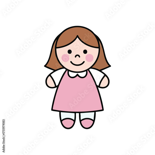 (Happy Little Girl Cartoon Illustration. This amiable young character artwork radiates delight and innocence. Its pure, simple design symbolizes childhood happiness, ideal for playful themes.)